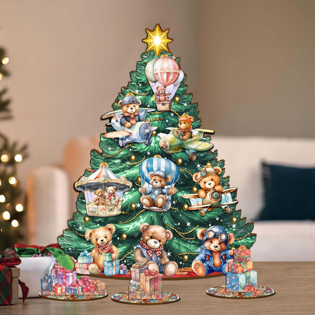 Teddy Bear Christmas Tree Eco Wood Set by G.DeBrekht Christmas Decor - 8091508