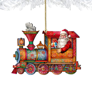 Santa's Train Wooden Ornaments by G. Debrekht Christmas Santa Snowman Decor - 8611090