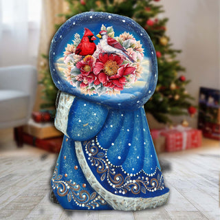 Cardinals and Flowers Santa with Bag Hand-Painted WOODCARVED Masterpiece by G. DeBrekht - Christmas Decor - 8215562