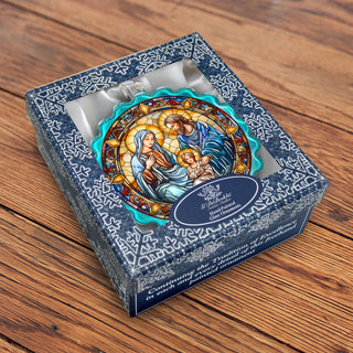 Family Love Classic Nativity Wreath Glass Ornament by G. Debrekht - Nativity Holiday Decor - 759-065