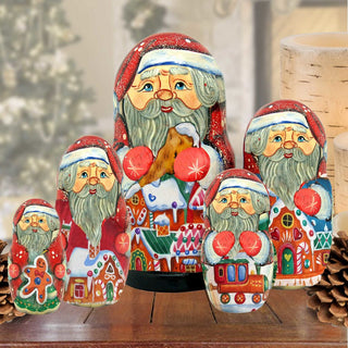 Santa' Gingerbread Matreshka Nesting Hand-Painted Doll Set of 5 by G. DeBrekht - Christmas Santa Snowman Decor - 110089