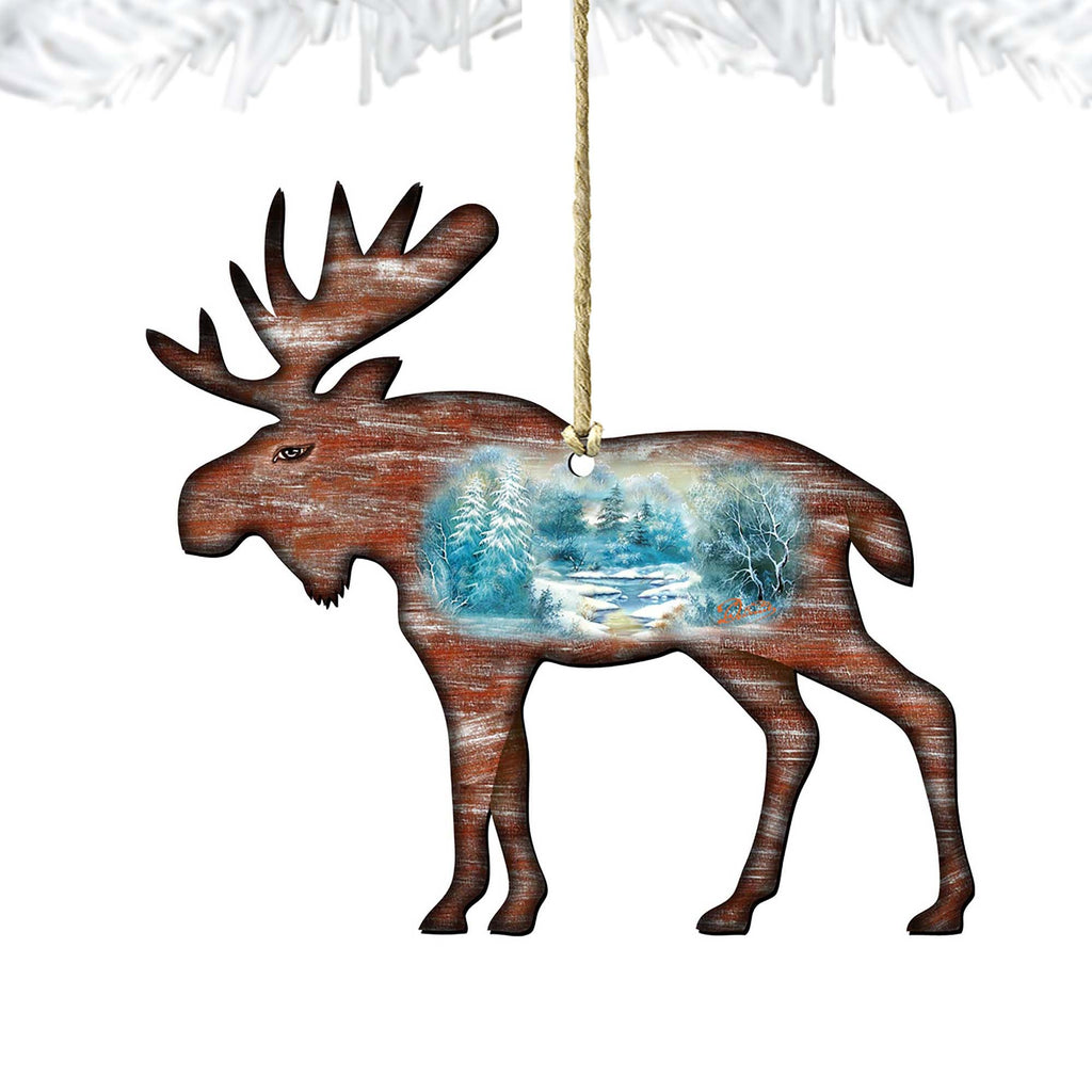 Woodsy Moose Christmas Wooden Ornaments by G. DeBrekht - Wildlife Holiday Decor - 8198222