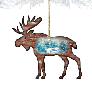 Woodsy Moose Christmas Wooden Ornaments by G. DeBrekht - Wildlife Holiday Decor - 8198222