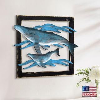 Whales in Frame Rustic Wooden Wall Decor by G. DeBrekht - Coastal Sea-Life Decor - G98516S2
