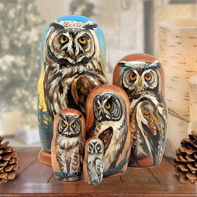 Wise Forest Owl Matreshka Nesting Set of 3 by G. DeBrekht - Wildlife Holiday Decor - 150012