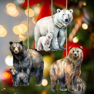 Alaskan Bears Eco Wood Ornaments Set of 3 by G. Debrekht - Wildlife Holiday Decor - 8091320S3