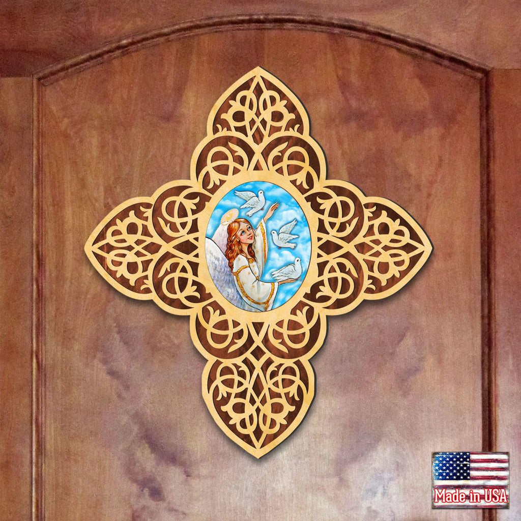 Guardian Angel Dove Filigree Wooden Cross by Museum Icons - Inspirational Icon Decor - 88491