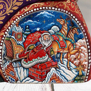 Going in the Chimney Santa Hand-Painted WOODCARVED Masterpiece by G. DeBrekht - Christmas Decor - 8206014