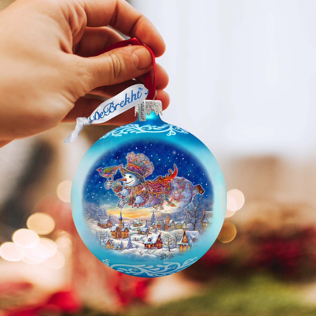 Winter Skies Adventure Ball Glass Ornament by G. Debrekht - Christmas Santa Snowman Decor - 73380