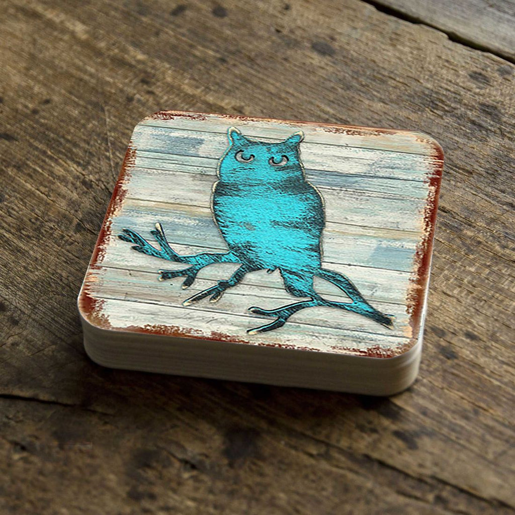 Owl Wooden Cork Coasters Gift Set of 4 by Nature Wonders - Nature Wildlife Decor - 8198218-9C-S4