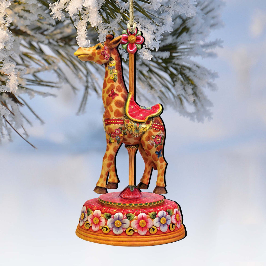 Carousel Giraffe Christmas Wooden Ornaments by G. DeBrekht - Carousel Holiday Decor - 8114048