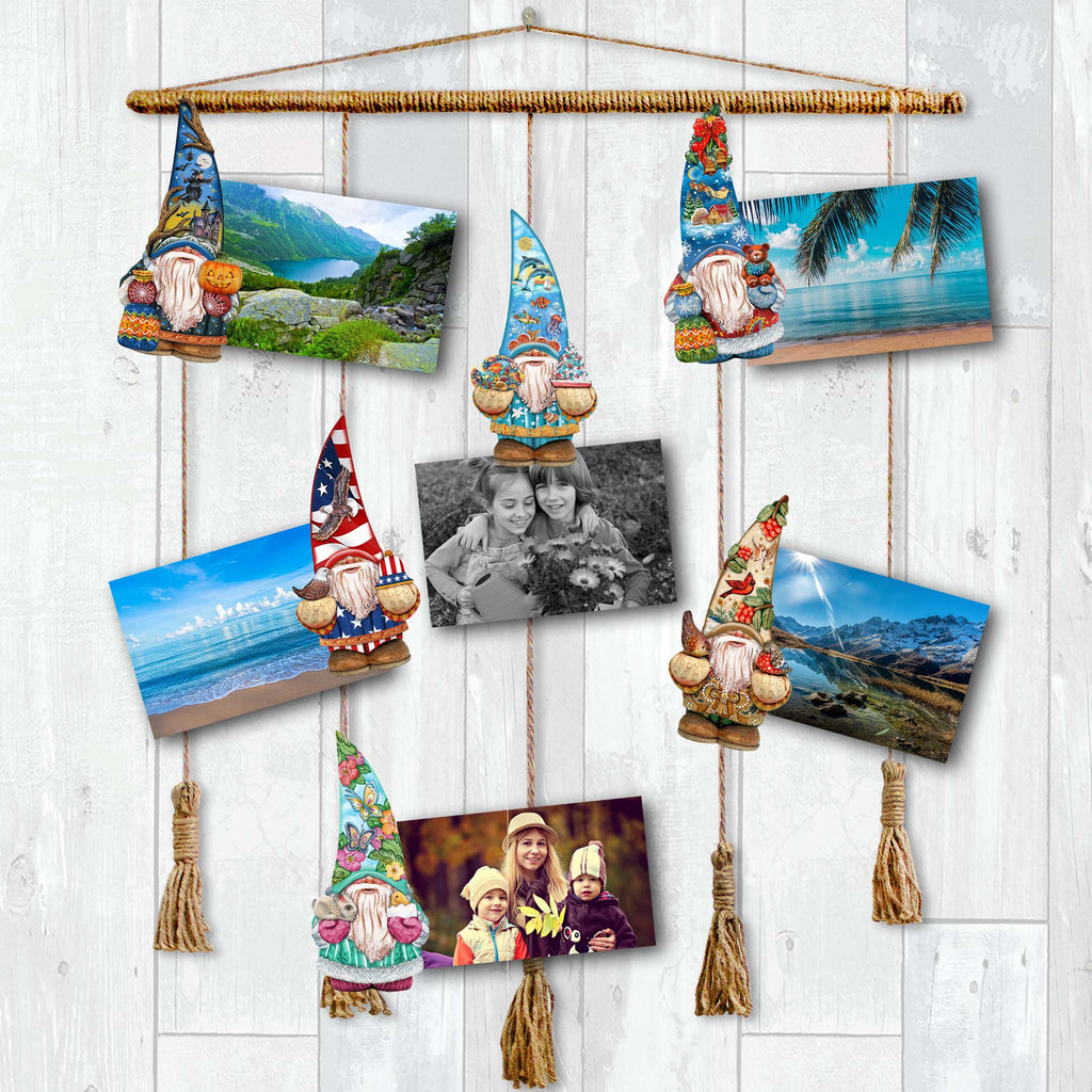 Holiday Gnomes Clip-On Eco Wood Decorative Ornaments Set of 6 by G. Debrekht - Christmas Decor - 8090138C-S6