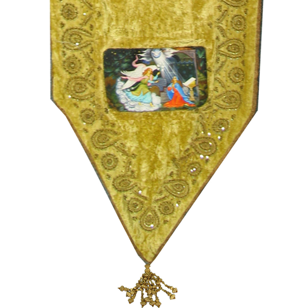 Nativity Design Runner Table Decor - Handmade Tapestry from Velvet and Silk Hand-Embroidered with Gold 70x16 Inches by G. Debrekht - Unique Handcrafted Home Decor