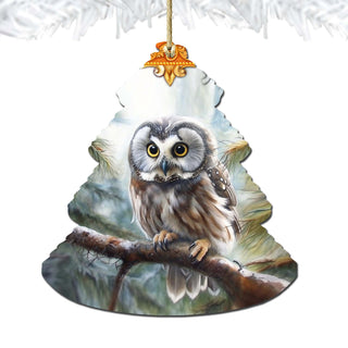 Alaskan Boreal Owl Tree Wooden Ornaments by G.Debrekht - Wildlife Holiday Decor - 870003