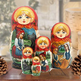Riding Hood Matreshka Nesting Hand-Painted Doll Set of 5 by G. DeBrekht - Christmas Decor - 130098