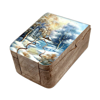Winter Village Secret Wooden Puzzle Box 6x3.5