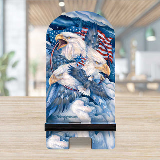 Allegiance Patriotic Eagles Cell Phone Stand - Wood Mobile Tablet Holder Charging Station Organizer - 892093-JB
