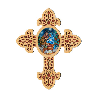 Village Nativity Pointy Wooden Cross by Museum Icons - Inspirational Icon Decor - 88389