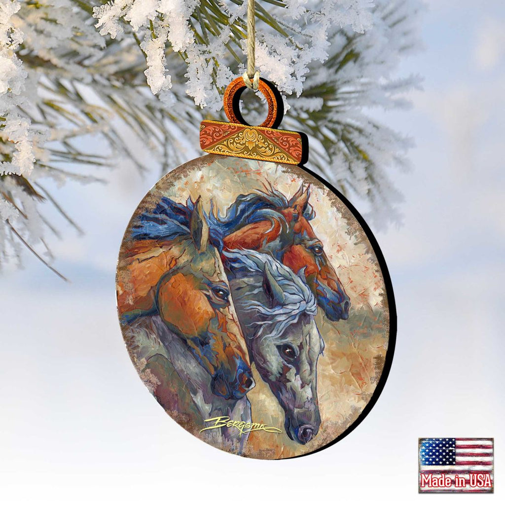 Let Them Run Horse Heads Wooden Ornaments by J. Bergsma - Wildlife Holiday Decor - 8591259-JB