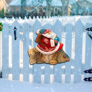 Golden Fish Santa Christmas Door Decor by G. DeBrekht - Christmas Santa Snowman Decor - 8121635H