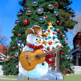 Guitar Rocker Snowman Christmas Outdoor Scene by D. Gelsinger - Christmas Santa Snowman Decor - 8121120F-1531