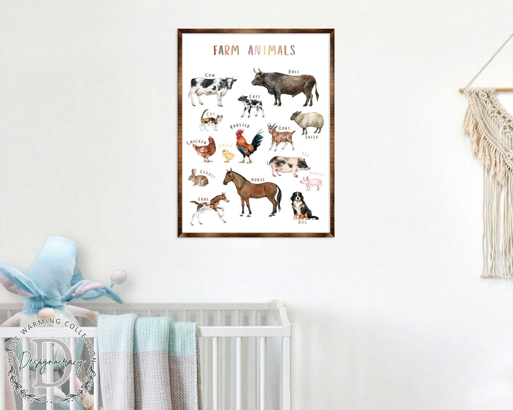 Farm Animals - Wooden Kids Room Decor - First day of school gift - ABC 123 Kids - Montessori Homeschool wooden poster I Educational Poster - Classroom Decor - 310215