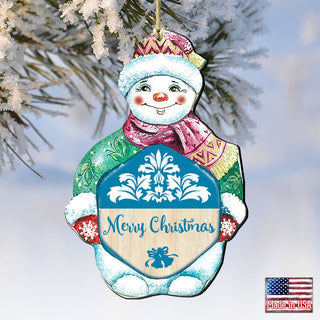 Merry Christmas Snowman Wooden Ornaments by G. DeBrekht - Christmas Santa Snowman Decor - 8116101-MC