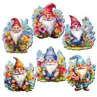 Garden Gnomes Decorative Eco Wood Magnets Set of 6 by G. Debrekht - Easter Spring Decor - 8090030G-S6