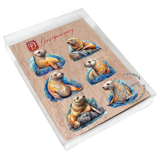 Sea Lions Decorative Eco Wood Magnets Set of 6 by G. Debrekht - Wildlife Coastal Decor - 8090127G-S6