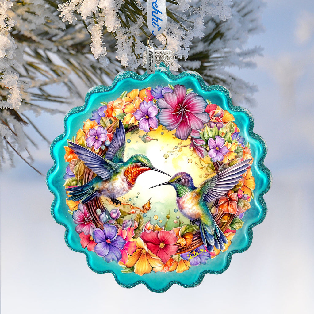 Hummingbirds Wreath Glass Ornament by G. Debrekht - Wildlife Holiday Decor - 759-061