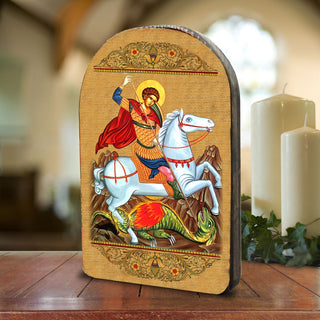 Saint George Wooden Gold Plated Religious Orthodox Sacred Icon - Inspirational Icon Decor - 86013