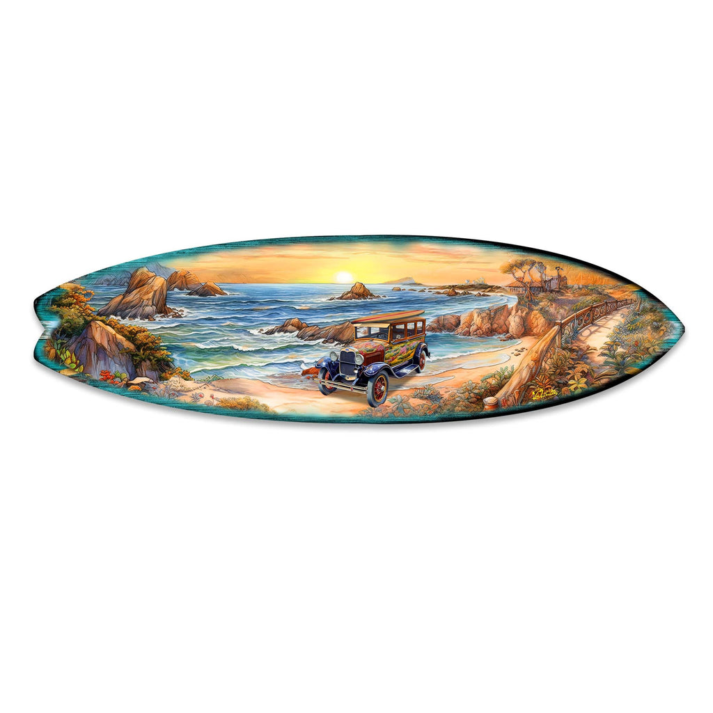 Sunrise at the Beach Surfboard Coastal Wall Art by G. DeBrekht - Coastal Holiday Decor - 8490124HS