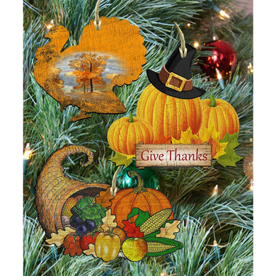 Thanksgiving Wooden Ornaments Set of 3 by G. DeBrekht - Thanksgiving Halloween Decor - 8100034S3