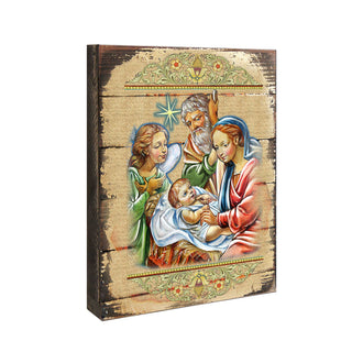 Nativity with Angel Wooden Gold Plated Religious Christian Sacred Icon - Inspirational Icon Decor - 85049