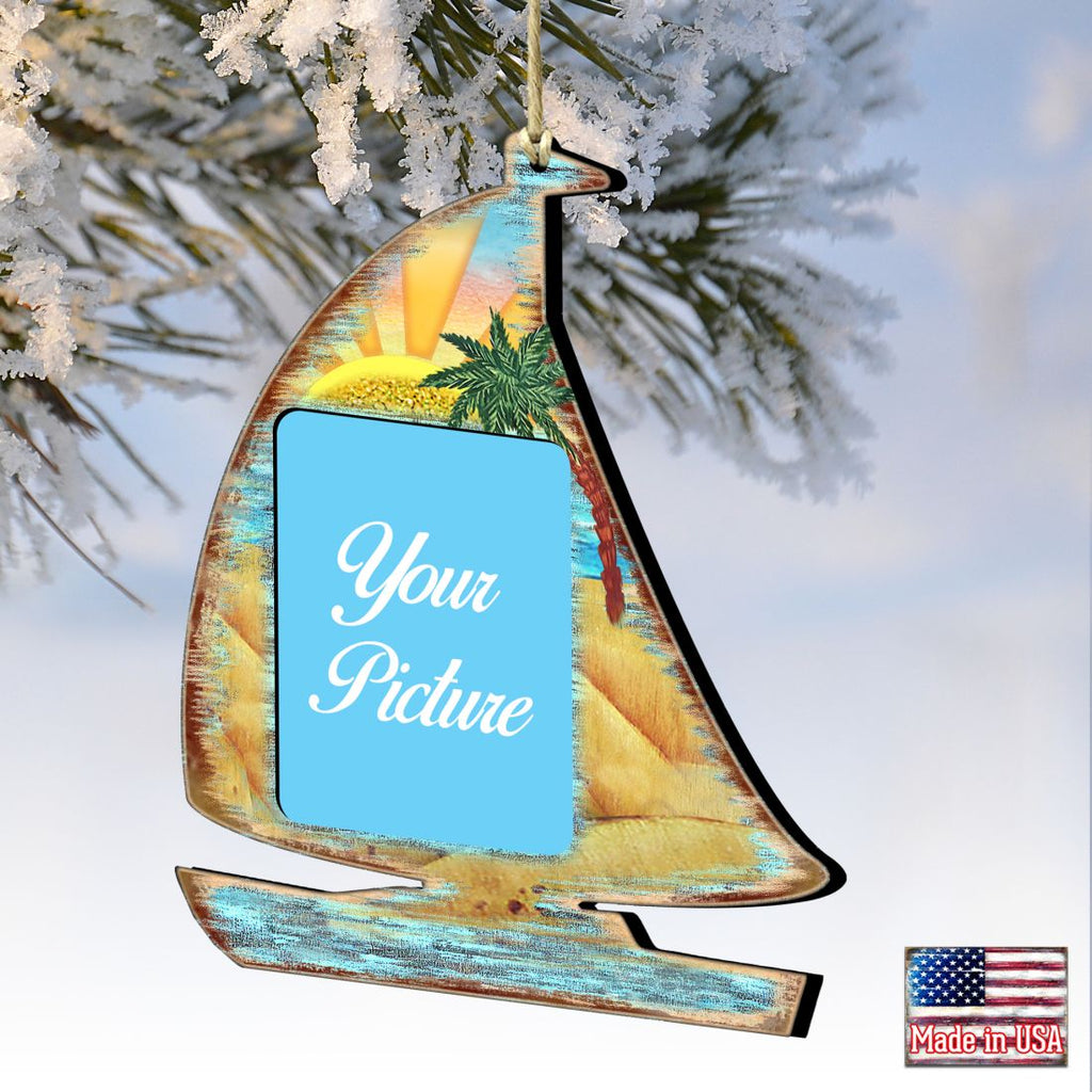 Sailboat Coastal Picture Frame Ornaments - Ornament for Photo - Coastal Holiday Decor - 8198524PF