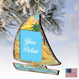 Sailboat Coastal Picture Frame Ornaments - Ornament for Photo - Coastal Holiday Decor - 8198524PF