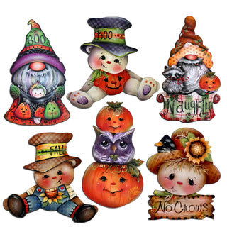Hello Fall - Pumpkin, Scarecrow, Gnome Decorative Eco Wood Magnets Set of 6 by Jamie Mills-Price - Thanksgiving Decor - 8090047G-S6
