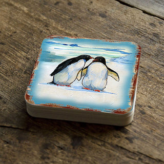 Penguins Wooden Cork Coasters Gift Set of 4 by Nature Wonders - Nature Wildlife Decor - 95382C-S4