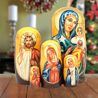 Icon Stacking Matreshka Nesting Hand-Painted Dolls Set of 5 by G. DeBrekht - Nativity Holiday Decor - 130124