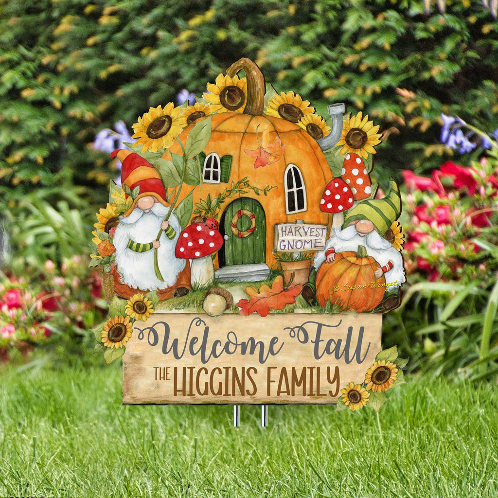 Personalized Outdoor Garden Stakes Fall Decoration - Custom Welcome Fall Backyard Decor by Susan Winget - Gnomes House - Handmade Gift 8471209MC-SW