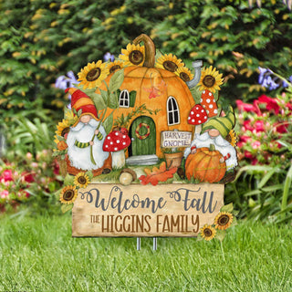 Personalized Outdoor Garden Stakes Fall Decoration - Custom Welcome Fall Backyard Decor by Susan Winget - Gnomes House - Handmade Gift 8471209MC-SW