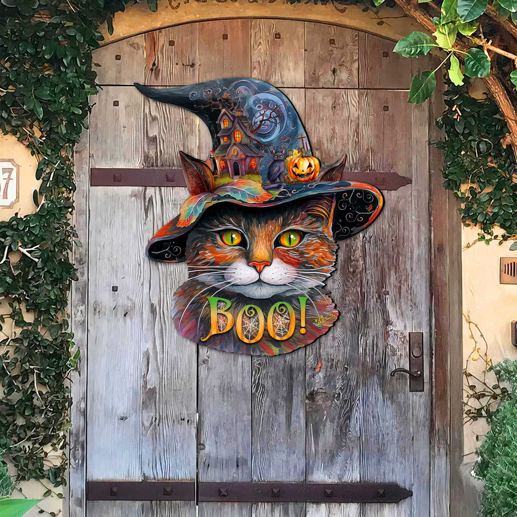 Halloween Cat in a Hat Holiday Door Decor by G. DeBrekht - Halloween Decor - 8652792H