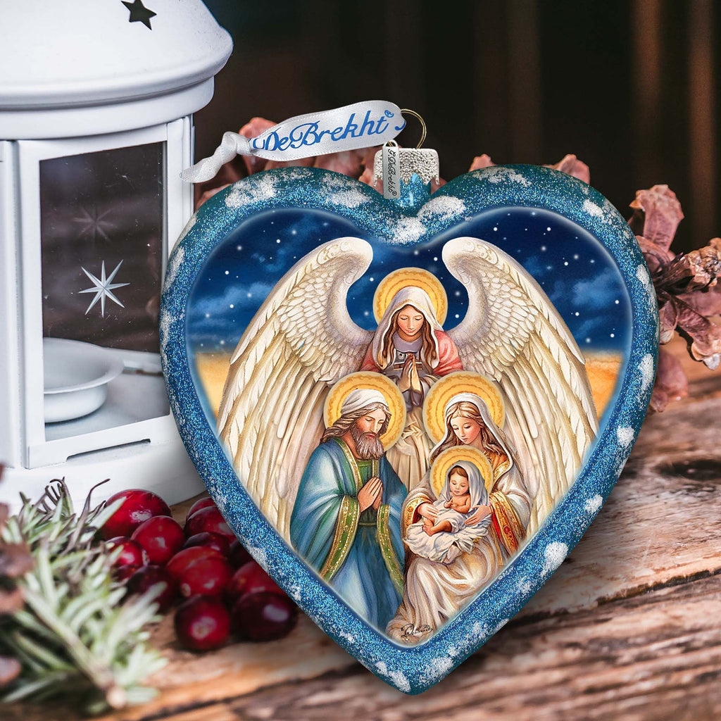 Angel's Divine Presence Nativity Heart Glass Ornament by G. Debrekht - Nativity Holiday Decor - 738-094