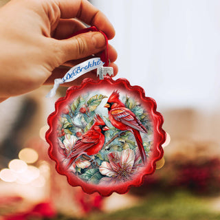 Cardinals Wreath Glass Ornament by G. Debrekht - Wildlife Holiday Decor - 759-052
