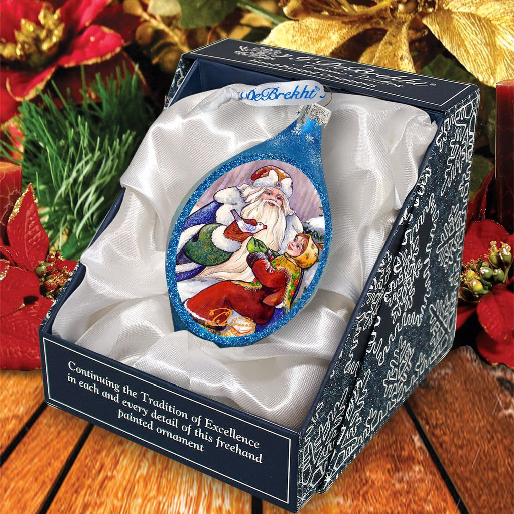 Santa Gift Giver Drop Glass Ornament by G. DeBrekht - Christmas Santa Snowman Decor - 757-003