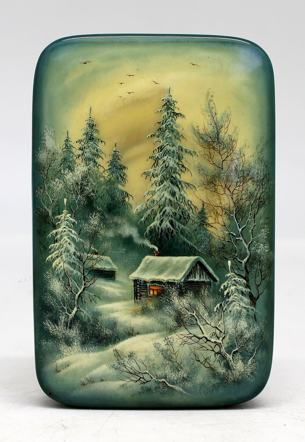 Handpainted One-of-a-Kind Papier Mache Lacquered Miniature Box 3 x 4.5 x 1 Unique Handmade Gift Collectible and Home Decoration