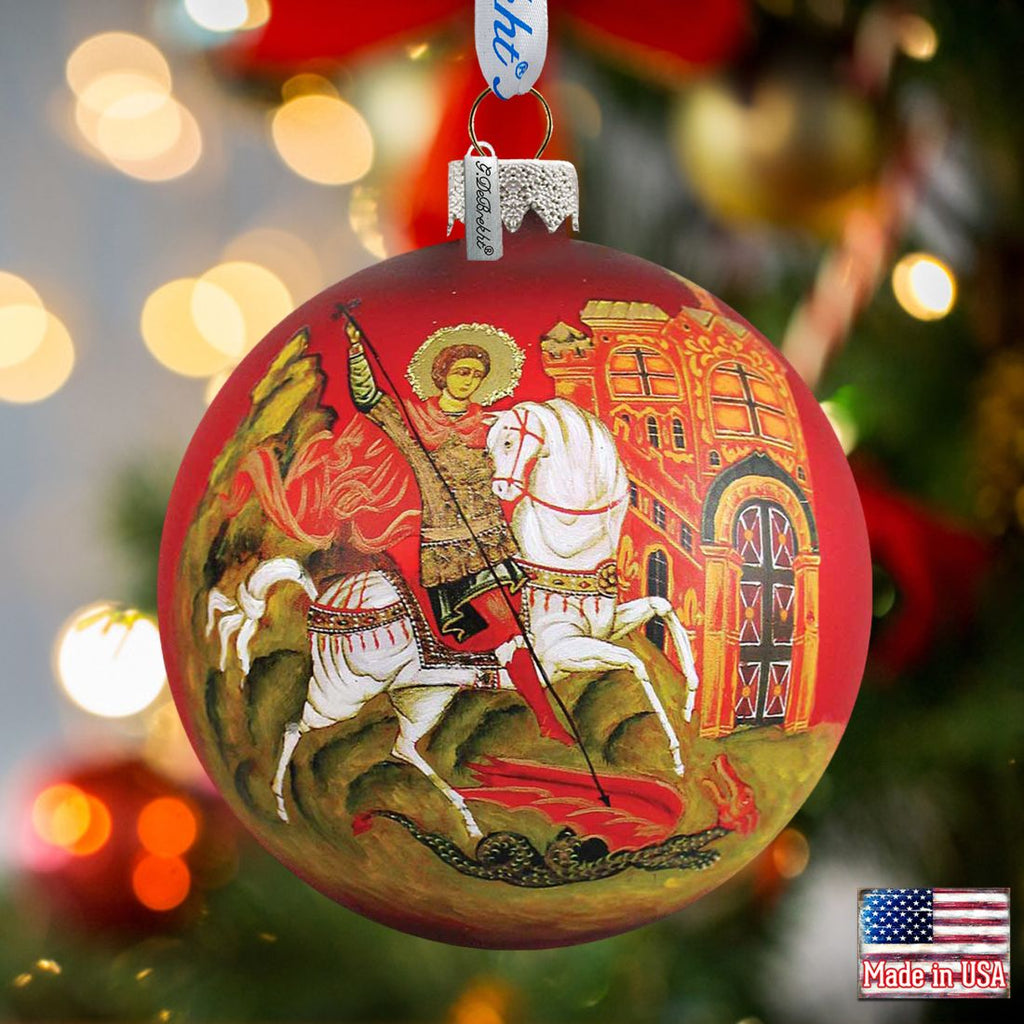 Icon Saint George Ball Glass Ornament by G. DeBrekht - Nativity Holiday Decor - 73214