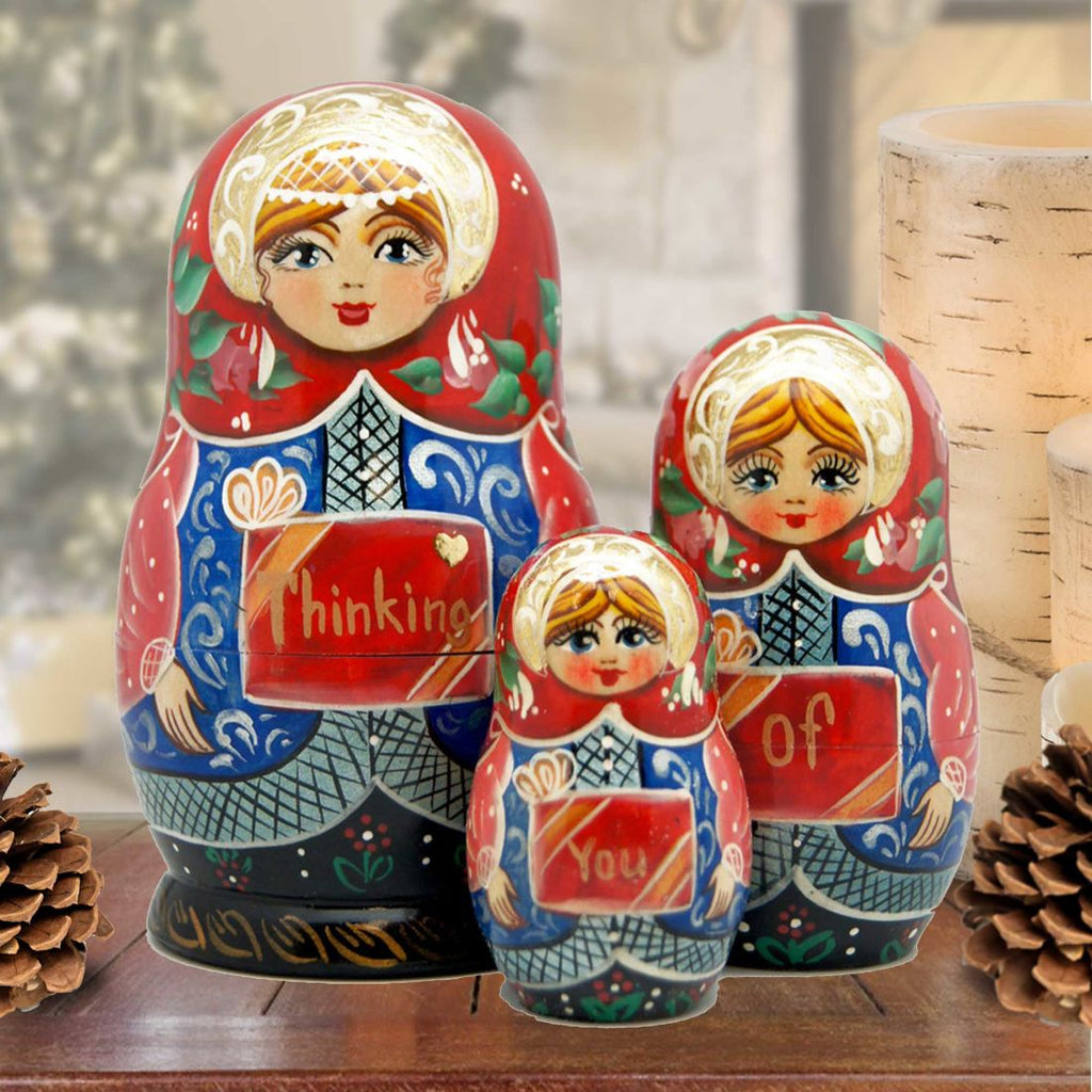 Thinking of You Matreshka Nesting Hand-Painted Doll Set of 3 by G. DeBrekht - Love Family Kids Decor - 147020