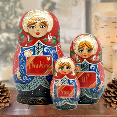 Thinking of You Matreshka Nesting Hand-Painted Doll Set of 3 by G. DeBrekht - Love Family Kids Decor - 147020