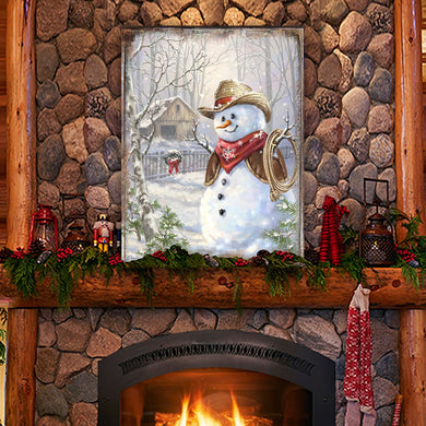 Cowboy Snowman Art Wooden Wall Art by D. Gelsinger - Christmas Santa Snowman Decor - 95604B-1541